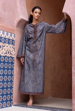 Blue denim printed kaftan