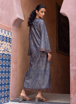Blue denim printed kaftan