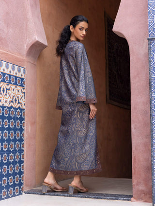 Blue denim printed kaftan