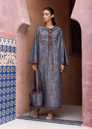 Blue denim printed kaftan