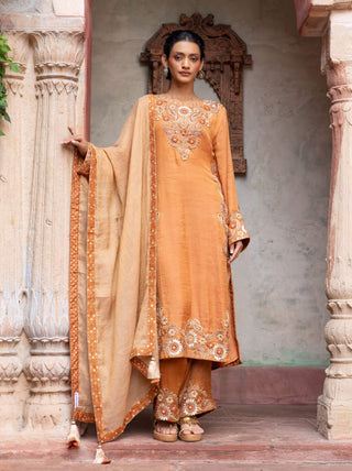 Rust maheshwari placement paisley kurta set