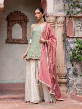 Green maheshwari paisley kurta and palazzo set