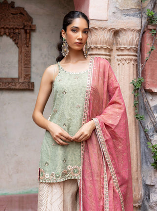 Green maheshwari paisley kurta and palazzo set