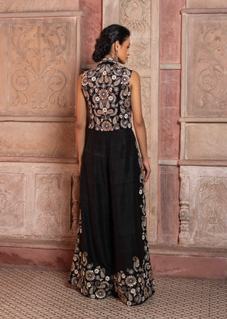 Black paisley embroidered waistcoat and pants