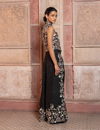 Black paisley embroidered waistcoat and pants