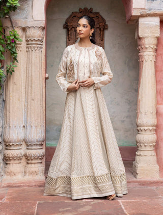 Ivory printed paisley jacket and anarkali