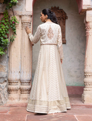 Ivory printed paisley jacket and anarkali