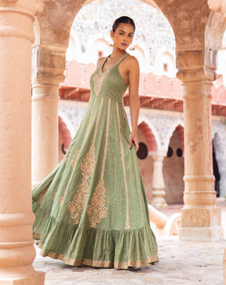 Mint green maheshwari embroidered maxi