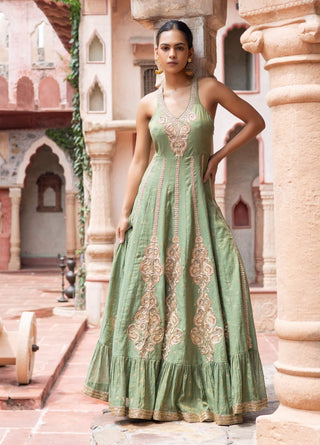 Mint green maheshwari embroidered maxi