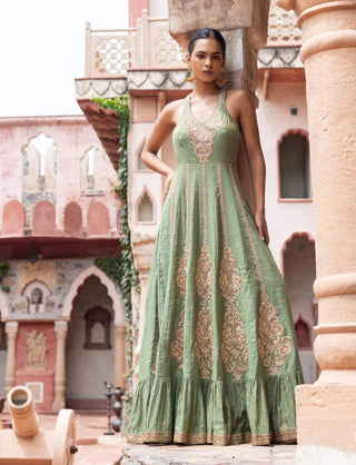 Mint green maheshwari embroidered maxi