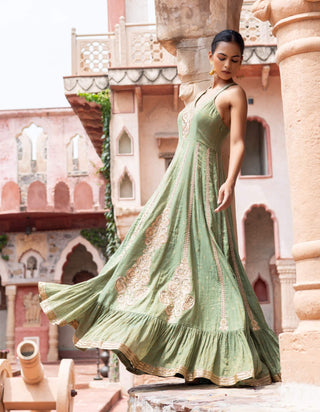 Mint green maheshwari embroidered maxi