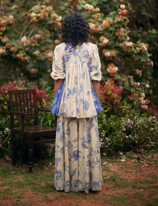 Royal blue and ivory peplum top and palazzo set