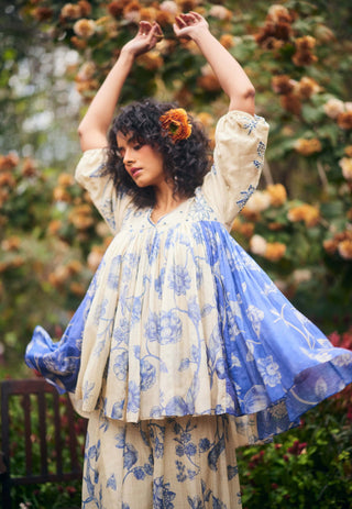 Royal blue and ivory peplum top and palazzo set