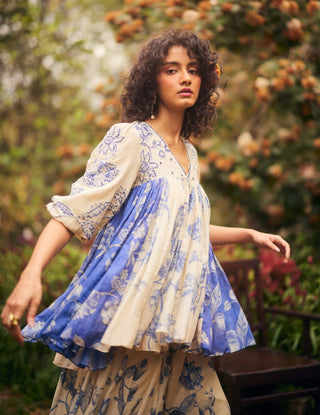 Royal blue and ivory peplum top and palazzo set