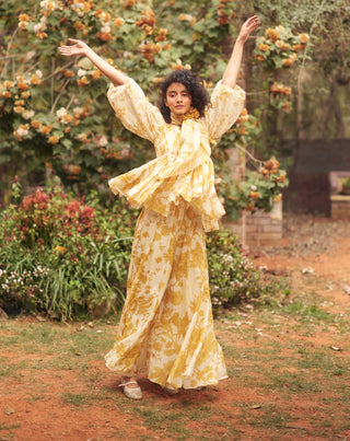 Golden yellow aveza peplum and palazzo set
