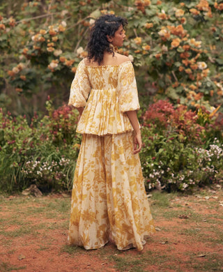 Golden yellow aveza peplum and palazzo set
