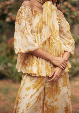 Golden yellow aveza peplum and palazzo set