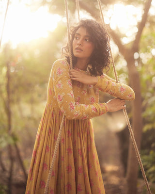 Golden yellow dreamy anarkali and dupatta
