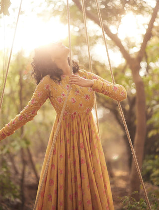Golden yellow dreamy anarkali and dupatta