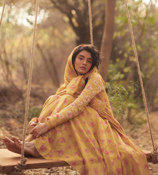 Golden yellow dreamy anarkali and dupatta