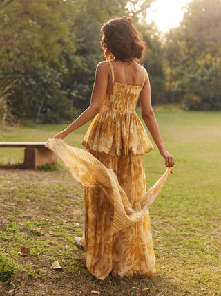 Golden yellow anya peplum and palazzo set