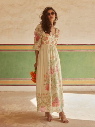 Paulmi & Harsh-Ivory Floral Corset Maxi Dress-INDIASPOPUP.COM