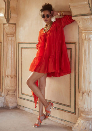 Vermilion orange short dress set