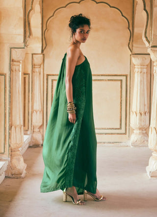 Paulmi & Harsh-Emerald Green One Shoulder Dress-INDIASPOPUP.COM