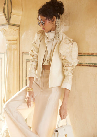 Paulmi & Harsh-Ivory Embroidered Jacket And Trouser Set-INDIASPOPUP.COM