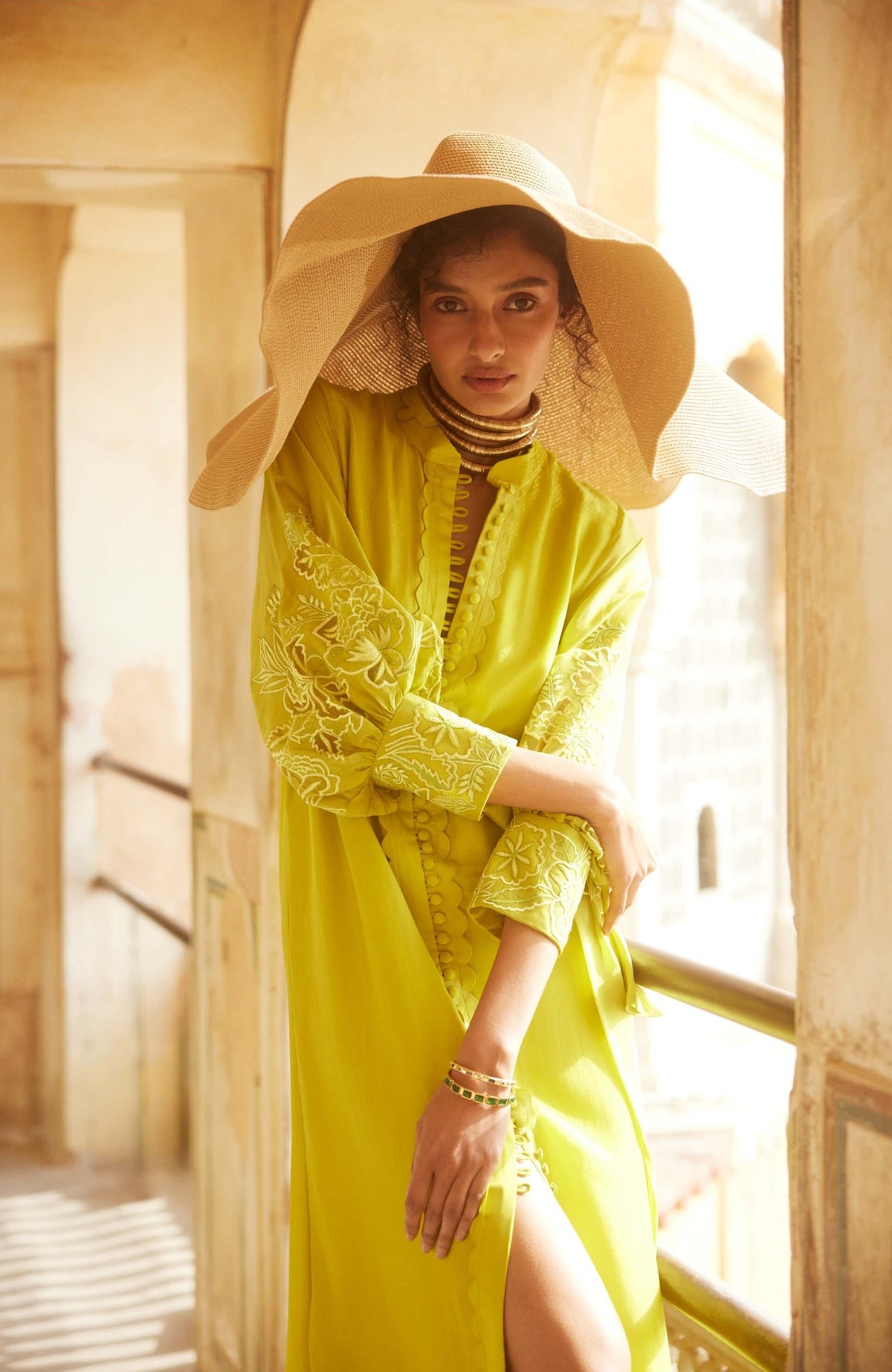 Paulmi & Harsh Lime Yellow Maxi Dress | Indiaspopup.com