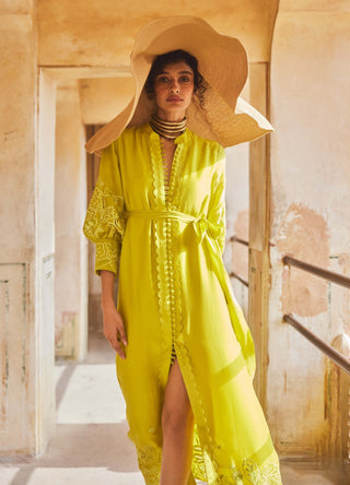 Paulmi & Harsh-Lime Yellow Maxi Dress-INDIASPOPUP.COM