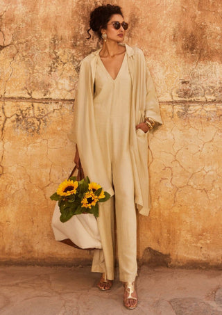 Ivory linen jacket and jumpsuit