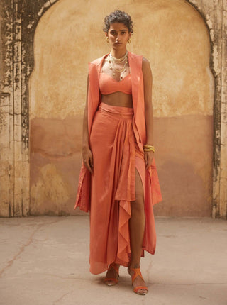 Coral jacket and wrap skirt set