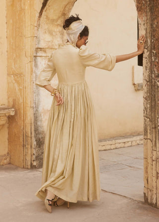 Paulmi & Harsh-Ivory Linen Maxi Dress-INDIASPOPUP.COM