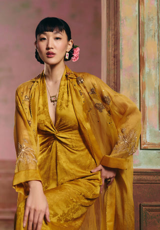 Mustard yellow shinju jumpsuit and jacket set