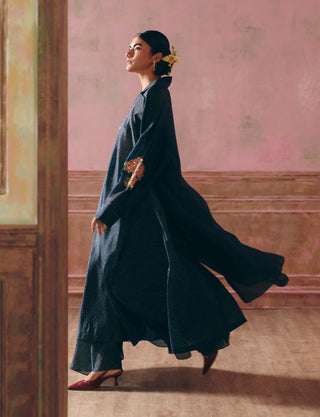 Navy blue daphne jacket, kurta and pant set
