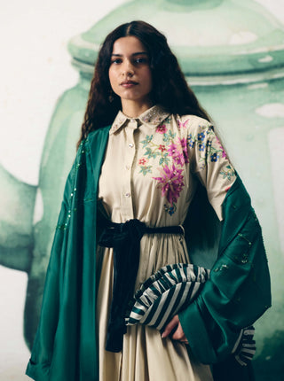 Ivory moonflower tie dress with belt