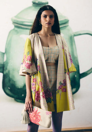Ivory ohaaya jacket with bustier and skorts
