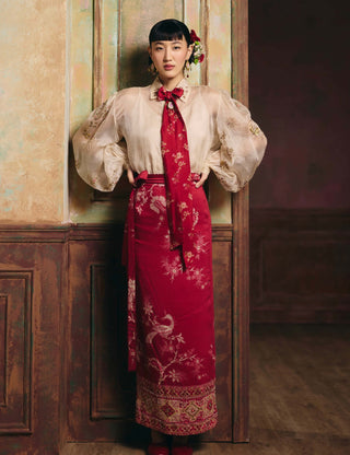 Cherry red roselle shirt and skirt set
