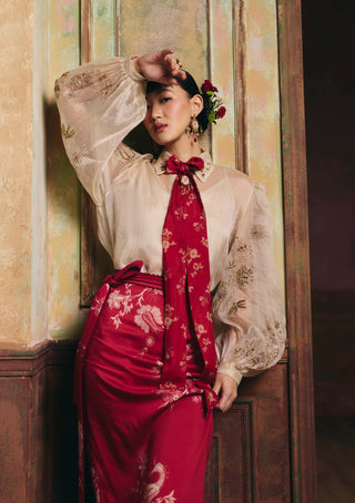 Cherry red roselle shirt and skirt set