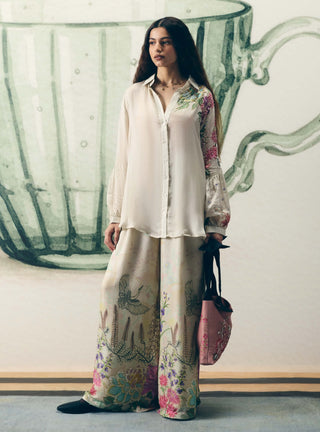 Ivory aika satin shirt with pants