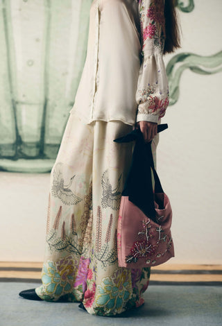 Ivory aika satin shirt with pants