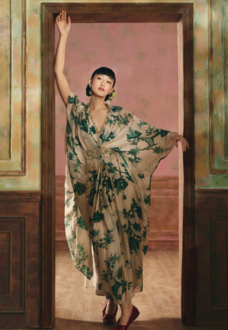 Ivory and emerald green ena kaftan