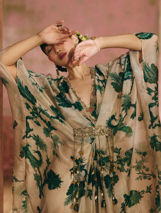 Ivory and emerald green ena kaftan