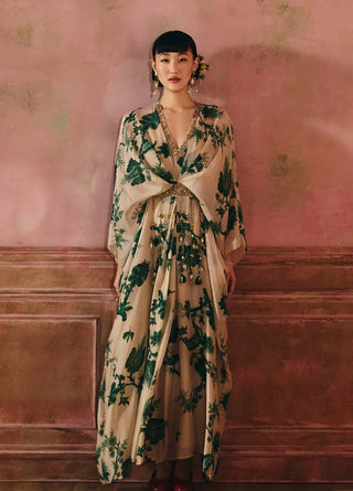 Ivory and emerald green ena kaftan