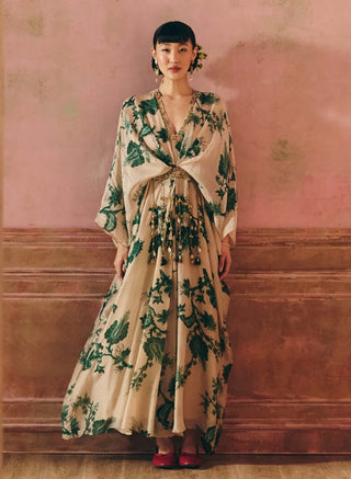 Ivory and emerald green ena kaftan