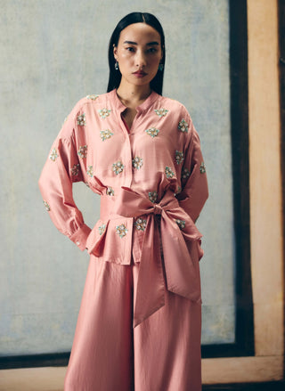 Pink aimi shirt with pants