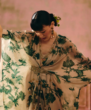 Ivory and emerald green ena kaftan