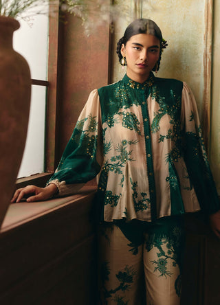 Ivory and emerald green oriel shirt and trouser