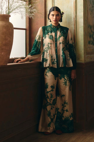 Ivory and emerald green oriel shirt and trouser